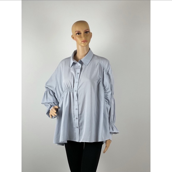 Ruffle Long Sleeve Asymmetrical Oversized Button-up Blouse - Picture 8 of 11